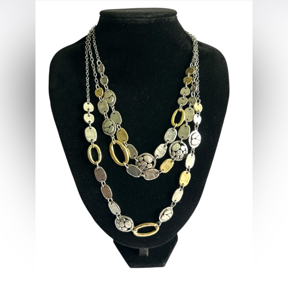 Chicos Hilleah Elegant Silver and Gold Tones Multi-Layer Necklace